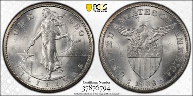 1909-S Peso KM-172  Ag MS65