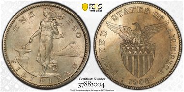 1908-S Peso KM-172  Ag MS64