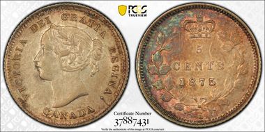1875-H 5C Large Date AU55