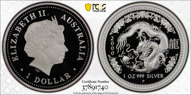 2000-P $1 Year of the Dragon Ag PR69DCAM
