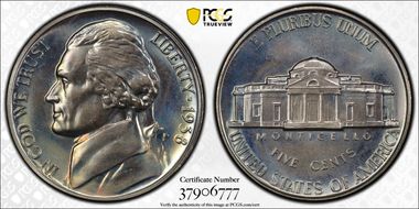 1938 5C Re-Engraved Obv Design FS-401 PR67+