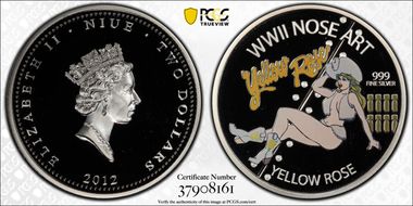 2012 $2 Yellow Rose WWII Nose Art Colorized PR69DCAM