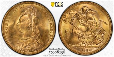 1888-M Sov S-3867B 2nd Obverse Angled J MS63+