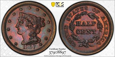 1857 1/2C MS63BN