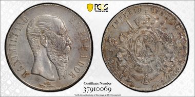 1866-Pi Peso Maximilian KM-388.2 Ag N1