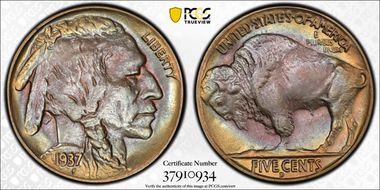 1937-D 5C 3 Legs MS64