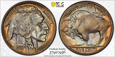 1937-D 5C 3 Legs MS65