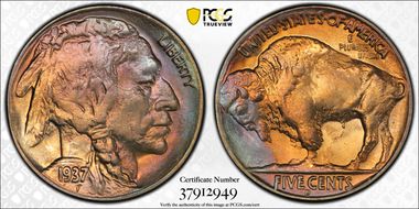 1937-D 5C 3 Legs MS66+