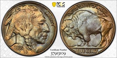 1935 5C Doubled Die Reverse MS65