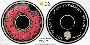 2019-P $1 The Simpsons Donut Colorized PR69DCAM