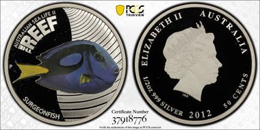 2012-P 50C Surgeonfish - Colorized Australian Sea Life, The Reef PR67DCAM