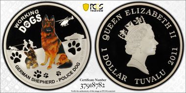2011 $1 German Shepherd Colorized PR69DCAM