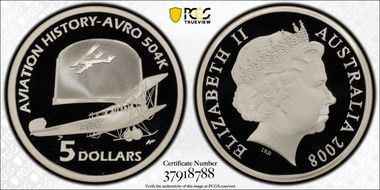 2008 $5 Avro 504K PR70DCAM