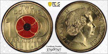 2018 $2 Armistice Centenary Colorized MS66