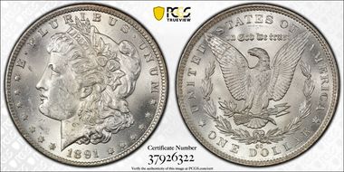 1891-CC $1 VAM 3, Spitting Eagle MS62