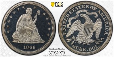 1866 25C Motto PR64DCAM