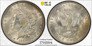 1884-O $1 VAM 25, Date in Denticles MS63