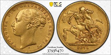 1874-S Sov S-3858A St. George AU50