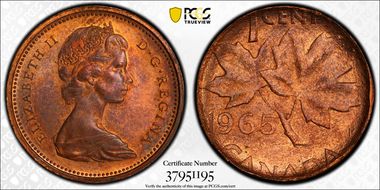 1965 1C Type 3, Lg Beads, Bl 5 MS63RB