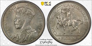 1934-35 Florin Centennial KM-33  Ag MS65