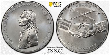 (2019) Medal Thomas Jefferson "1801"  Silver Matte Finish MS70