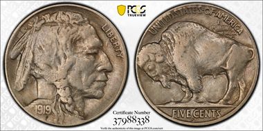 1919-S 5C 2 Feathers FS-401 VF35