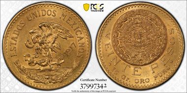 1917 20 Peso KM-478  Au MS63