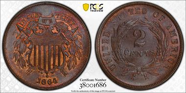 1864 2C Large Motto MS66BN
