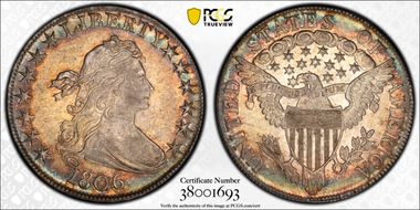 1806 50C Pointed 6, No Stem MS63