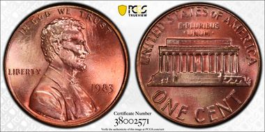 1983 1C Doubled Die Reverse MS68RD