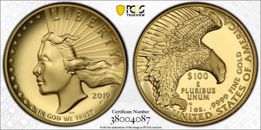 2019-W $100 High Relief Enhanced .9999 Fine SP70PL