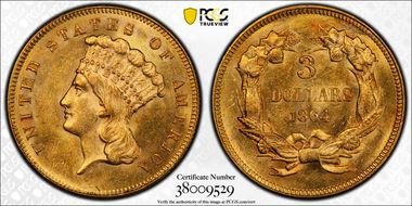 1864 $3 MS63