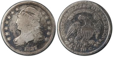 1837 10C Capped Bust S.S. Central America #2 (with Pinch) VG8