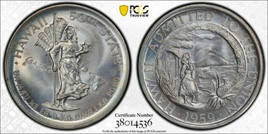 1959 SC50C 2MS-4 Silver Hawaii Statehood Heraldic Art Medal Thin MS68