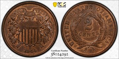 1864 2C Large Motto MS63BN
