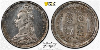 1887 6D S-3928 Shield Rev MS64