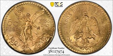 1928 50 Peso KM-481  Au MS64