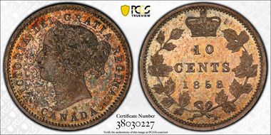 1858 10C Plain Edge SP65+