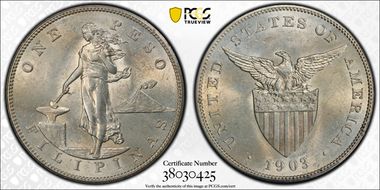 1903-S Peso KM-168  Ag AU58