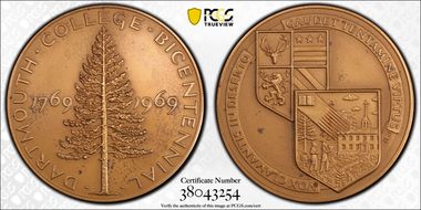 1969-P Medal D1969-4b Matte Bronze Dartmouth 200th Anniv SP63