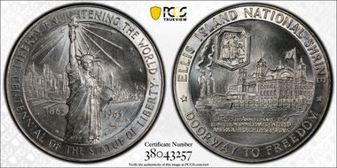 1965 Medal D1965-4b Silver Ellis Island MS68