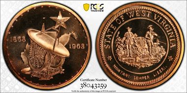 1963 Medal D1963-1c Bronze West Virginia Centennial MS67RD