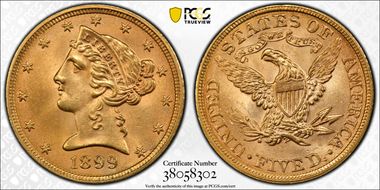 1899 $5 MS65+