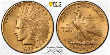 1911 $10 AU58
