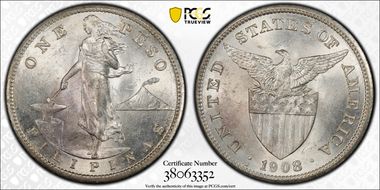 1908-S Peso KM-172  Ag MS63