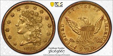 1836 $2.50 Block 8 AU55+