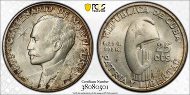 1953 25C Jose Marti KM-27  Ag MS65