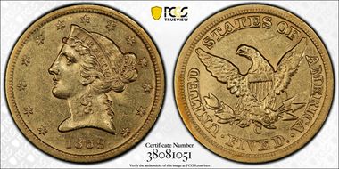 1859-C $5 AU55