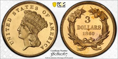 1860 $3 PR65CAM