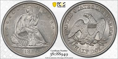 1859-O 50C WB-2, Large O, MPD AU50